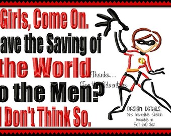 Salva al mundo Mrs. Incredible the Superhero from The Incredibles II Combo Sketch Digital Embroidery Machine Design File 5x7 6x10 8x12