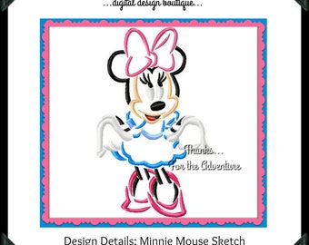 Mickey Mouse Clubhouse Minnie Mouse Sketch Digital Embroidery Machine Design File 4x4 5x7 6x10 8x12