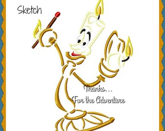 Lumiere the Candlestick from Beauty and the Beast Digital Embroidery Machine sketch Design File 4x4 5x7 6x10