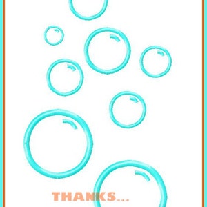 May include: A white background with a blue border and the text "THANKS... FOR THE ADVENTURE" in orange. There are 10 turquoise blue bubbles of various sizes scattered across the image.