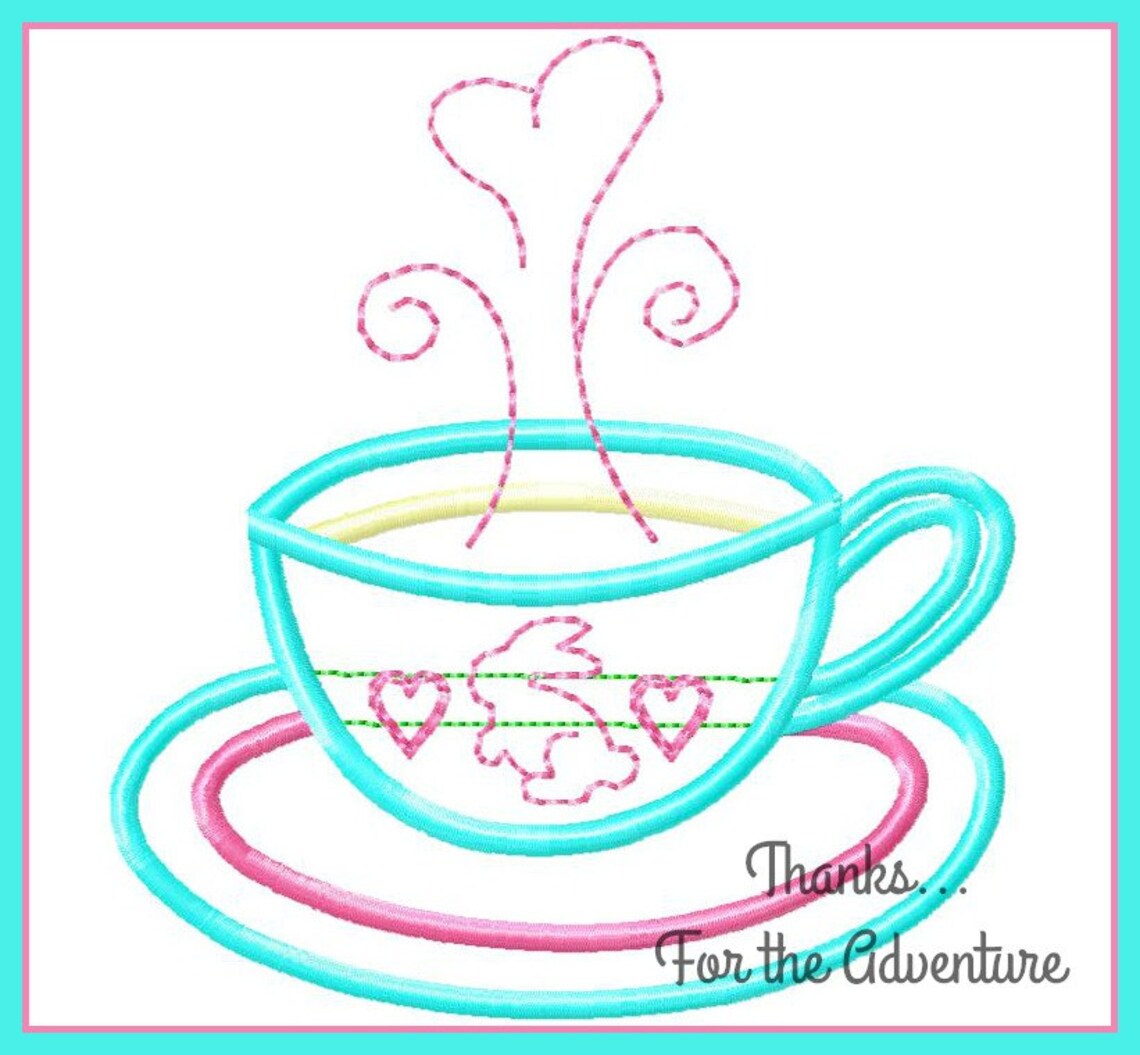 Alice in Wonderland White Rabbit Tea Cup Digital Embroidery Etsy
