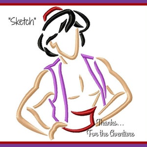 Aladdin Sketch Digital Embroidery Machine Design File 4x4 5x7 6x10