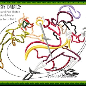 Peter Pan and Captain Hook Sketch Digital Embroidery Machine  Design File 5x7 6x10 8x12
