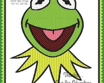 Arquivo de design de máquina de bordar digital preenchido Kermit the Frog 4x4 5x7 6x10 8x12