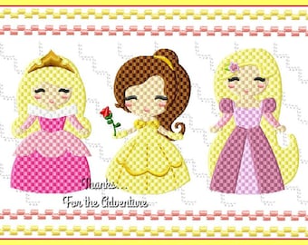 Belle Beauty and the Beast, Rapunzel Tangled, Princess Aurora Sleeping Beauty Faux Smocking Digital Embroidery Machine Design File 5x7 6x10