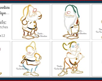 Seven Dwarfs (Individual) Skizzen Pack Schneewittchen und die sieben Zwerge Stickdatei 4x4 5x7 6x10 8x12