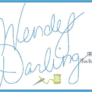 Wendy Darling van Peter Pan Handtekening Digitaal Borduurwerk Machine Design File 4x4 5x7 6x10