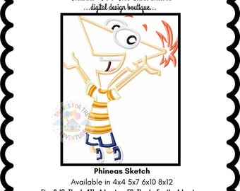 Phineas from Phineas and Ferb Sketch Digital Embroidery Machine Design File 4x4 5x7 6x10 8x12