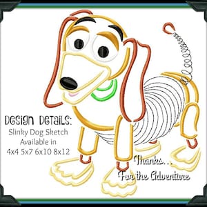 Toy Story Slinky Dog Digital Embroidery Machine Sketch Design File 4x4 5x7 6x10 8x12