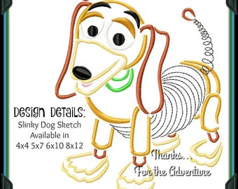 Toy Story Slinky Dog Digital Embroidery Machine Sketch Design File 4x4 5x7 6x10 8x12