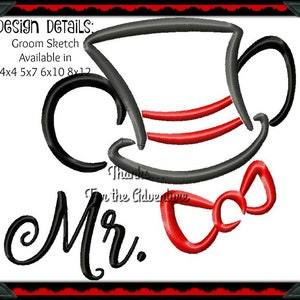 Wedding Groom Mr. Mickey Mouse Sketch Digital Embroidery Machine Design File 4x4 5x7 6x10 8x12