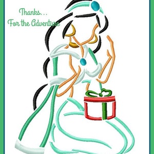 Christmas Princess Jasmine from Aladdin Sketch Digital Embroidery Machine  Design File 4x4  5x7 6x10