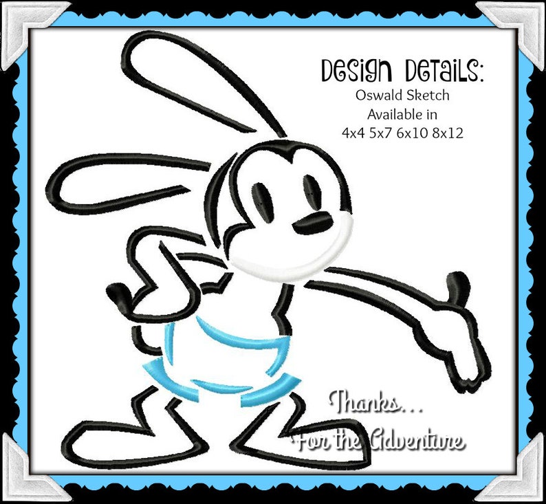 Classic Oswald the Lucky Rabbit Sketch Digital Embroidery - Etsy