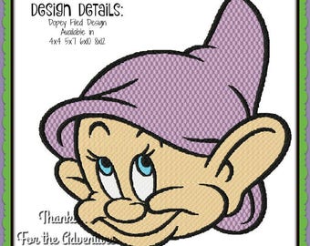Dopey from Snow White and the Seven Dwarfs Filled Digital Embroidery Machine Design File 4x4 5x7 6x10 8x12