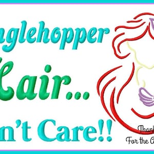 Dinglehopper Hair Don&#39;t Care Saying Ariel from The Little Mermaid Sketch Digital Embroidery Machine Applique Design File 5x7 6x10
