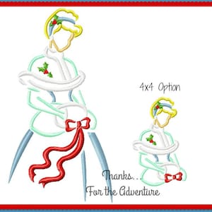 Christmas Princess Cinderella  Sketch Digital Embroidery Machine  Design File 4x4  5x7 6x10
