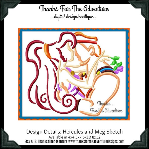 Hercules and Meg Megara Sketch Digital Embroidery Machine  Design File 4x4 5x7 6x10 8x12