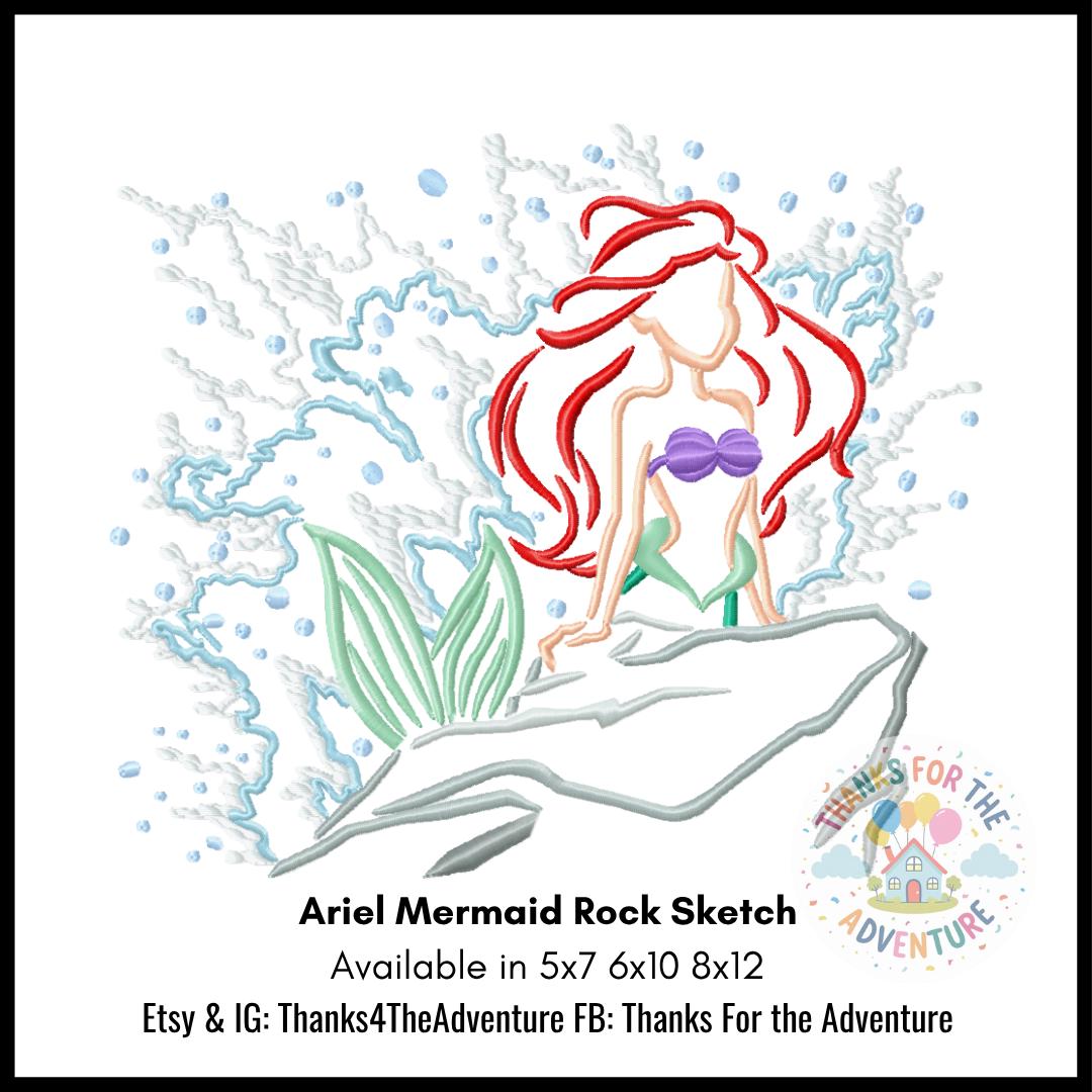 Princess Ariel on Her Rock From the Little Mermaid Sketch Digital