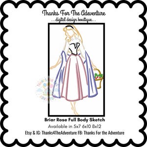 Briar Rose Princess Aurora from Sleeping Beauty Dancing Sketch Digital Embroidery Machine Design File 5x7 6x10 8x12