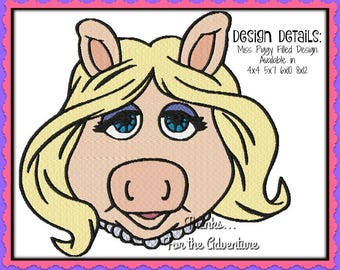 The Muppets Miss Piggy Filled Digital Embroidery Machine Design File 4x4 5x7 6x10 8x12