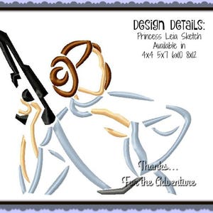 Princess Leia from Star Wars The Last Jedi Sketch Digital Embroidery Machine Design File 4x4 5x7 6x10 8x12