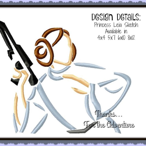 Princesa Leia de Star Wars O Último Jedi Sketch Arquivo de design de máquina de bordar digital 4x4 5x7 6x10 8x12