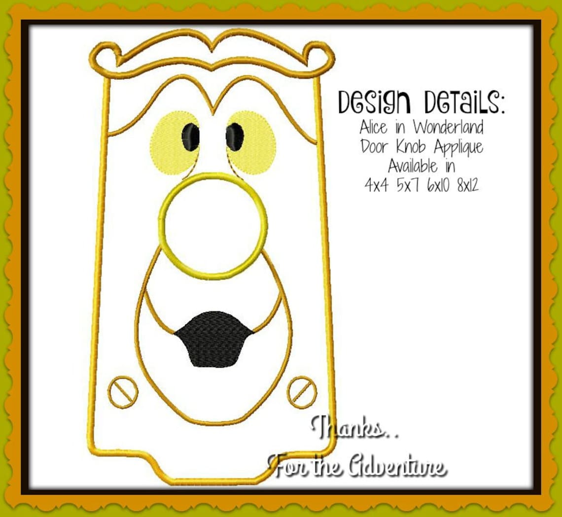 Alice in Wonderland Door Knob Digital Embroidery Machine Etsy