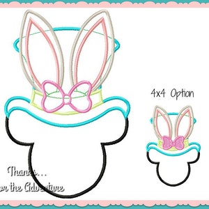 Mickey Mouse Easter Bunny Top Hat Digital Embroidery Machine Applique Design File- 4x4, 5x7, and 6x10