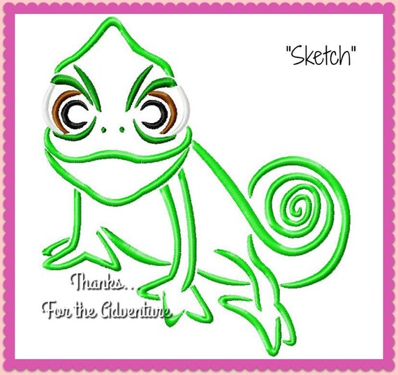 Pascal Rapunzel's Chameleon From Tangled Sketch Digital Embroidery Machine  Design File 4x4 5x7 6x10 