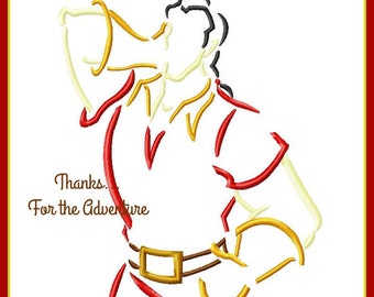 Gaston from Beauty and the Beast Sketch Digital Embroidery Machine Applique Design File 4x4 5x7 6x10