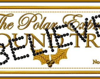 Bilhete de trem de Natal dourado Believe Applique Máquina de bordado digital Arquivo de design 5x7 6x10 e 4x4 5x7 Opção de ornamento