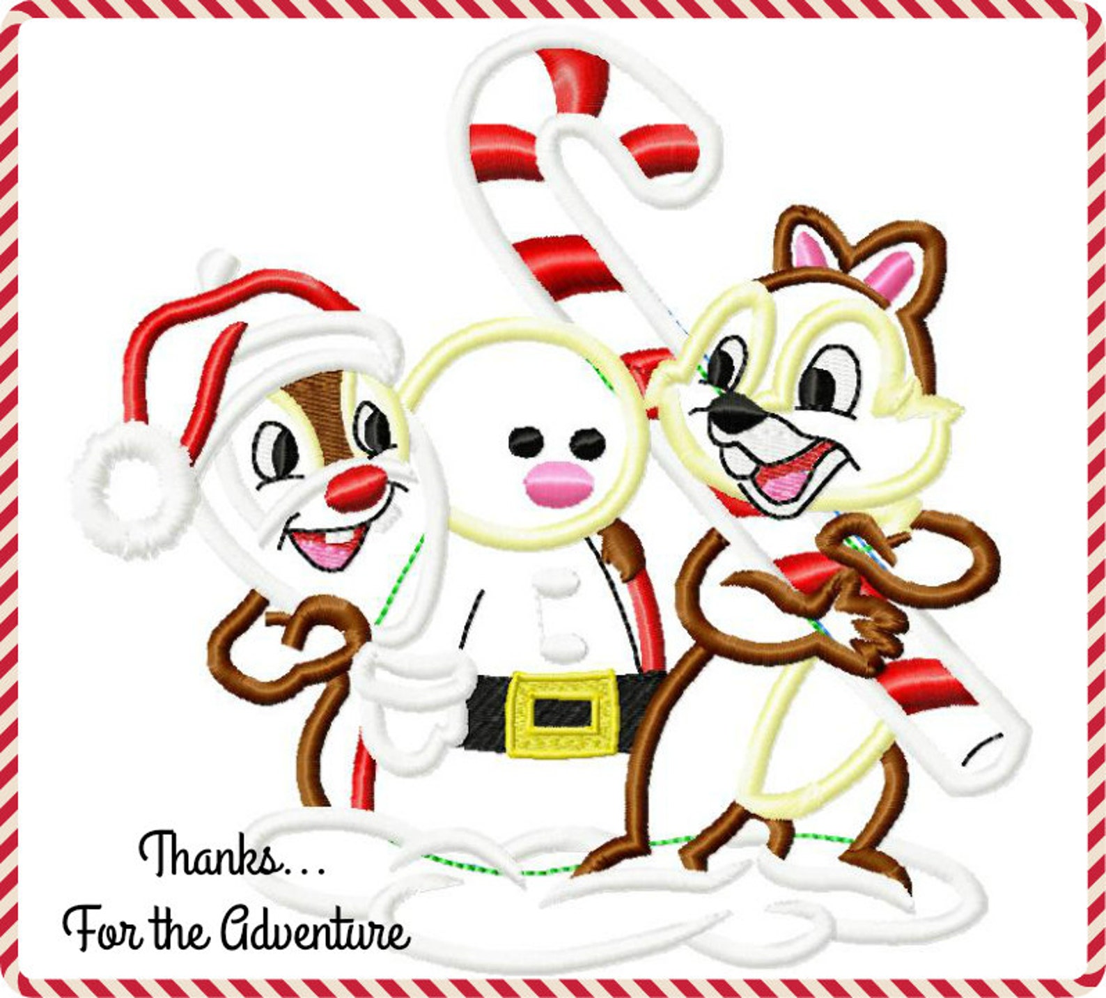 Chip and Dale Santa Candle Christmas Digital Embroidery Machine