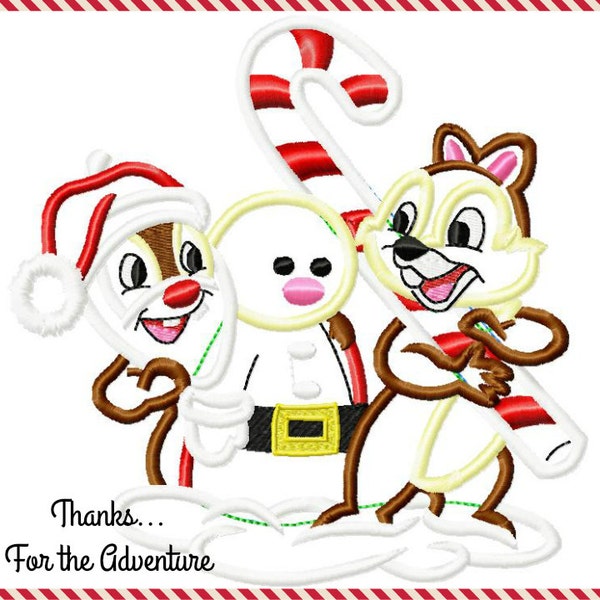 Chip and Dale Santa Candle Christmas Digital Embroidery Machine Applique Design File 5x7 6x10