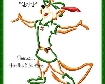 Robin Hood Fox Digital Embroidery Machine Sketch Design File 4x4 5x7 6x10