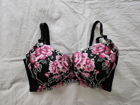 Floral Lace Padded Push-Up Bra, Pink