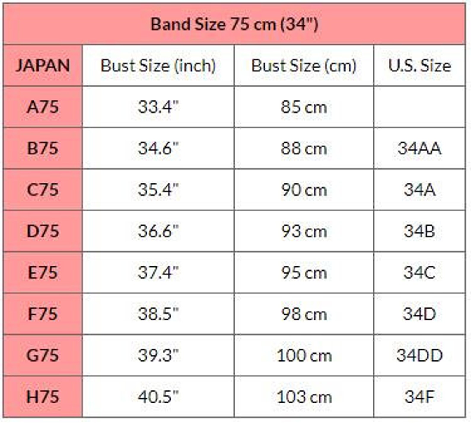 Japan Size Chart