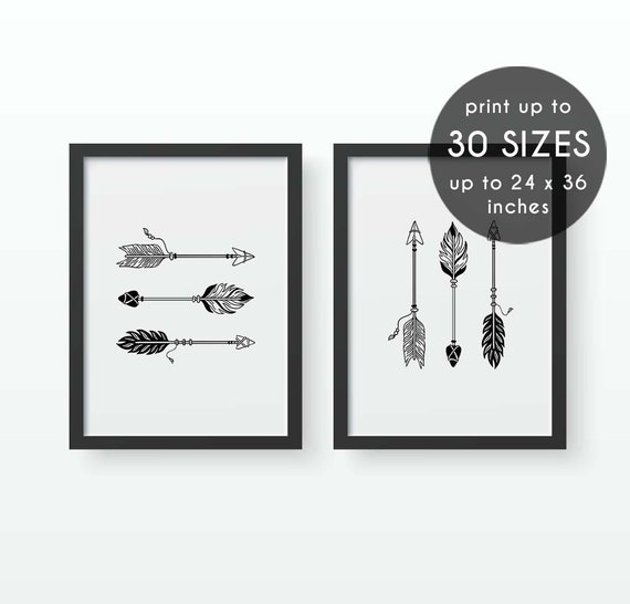 Arrow art set of 2 prints arrow wall art arrow printable | Etsy