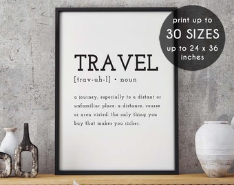 Travel definition, travel print, travel poster, travel quote, definition print, travel printable, travel wall art, travel, definition,