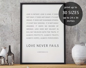1 corinthians 13, love is patient, bible verse, love is kind, love never fails, bible scripture, bible verse print, 1 corinthians, wedding