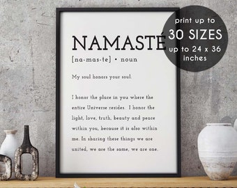 Namaste, Definition print, home decor, wall decor, quote prints, meaningful print, white, definition art print, dictionary poster
