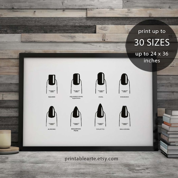 Nail Chart, makeup artist, glamour decor, makeup art, beauty, minimalist, makeup, inspirational print, bedroom wall art, Nails, 55