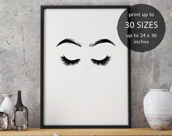 Good Lashes, digital download, makeup artist gift, bedroom decor, gift for her, makeup printable wall art, Closed Eyes Print, Sleepy Eyes