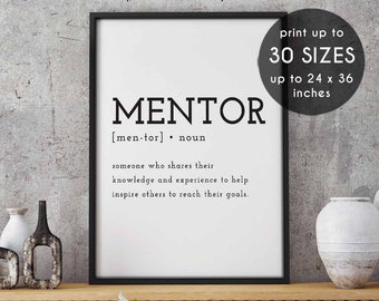 Mentor, Definition Print, wall decor, quote prints, meaningful print, definition art print, dictionary poster, gift poster print