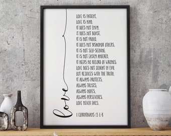 bible verse print, anniversary gift, scripture, love is patient, love is kind, bible verse, love never fails, wedding gift, love, Bible art