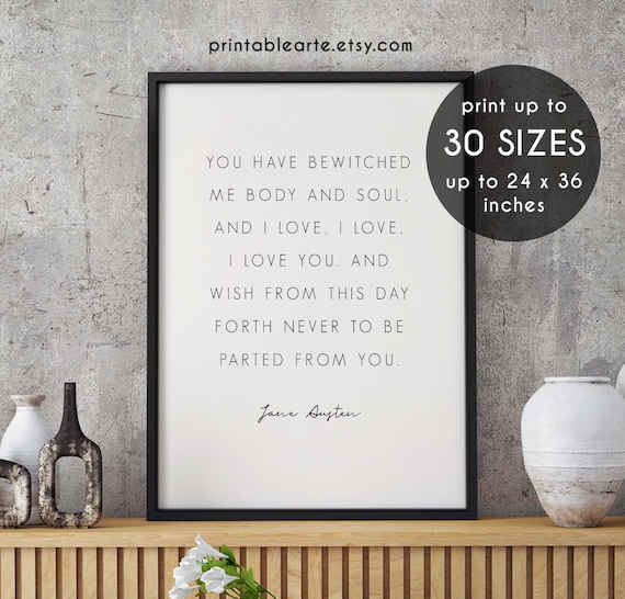 Vous Mavez Ensorcele Corps Et Ame Jane Austen Citation Etsy Canada