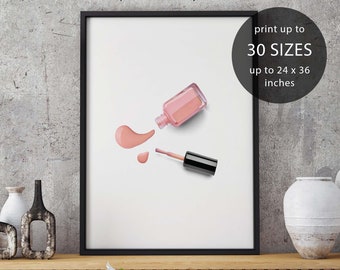 Makeup wall art, beauty print, makeup decor, wall art, nail, polish, vanity, printable art, makeup print, makeup art, fashion print, Pink