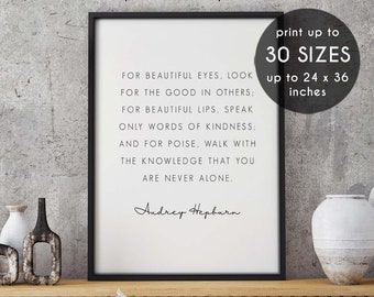 For beautiful eyes, inspirational quote, audrey hepburn art, motivational quote, typography print, wall art, printable art, 45IQ