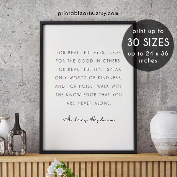 For beautiful eyes, inspirational quote, audrey hepburn art, motivational quote, typography print, wall art, printable art, 45IQ