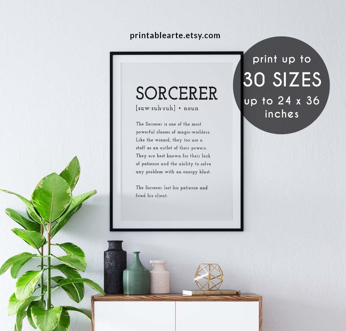 Sorcerer Definition Gaming Prints Gamer Gift Gamer Room Etsy