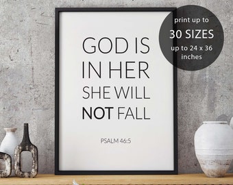 God will not fall, Psalm 46:5, bible digital download, bible verse art, instant download, bible print, bible verse print, scripture print